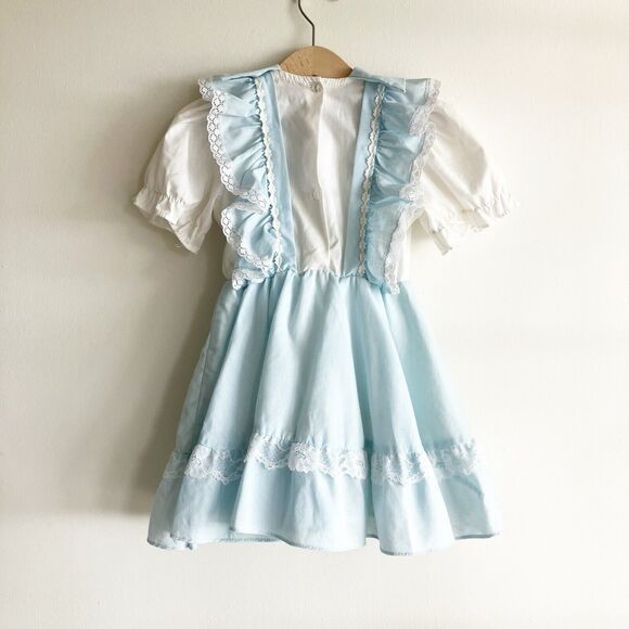 VTG Wendy Creations of California Girls Size 3 4 Puff Sleeve Dress Blue Ruffle - Picture 4 of 7